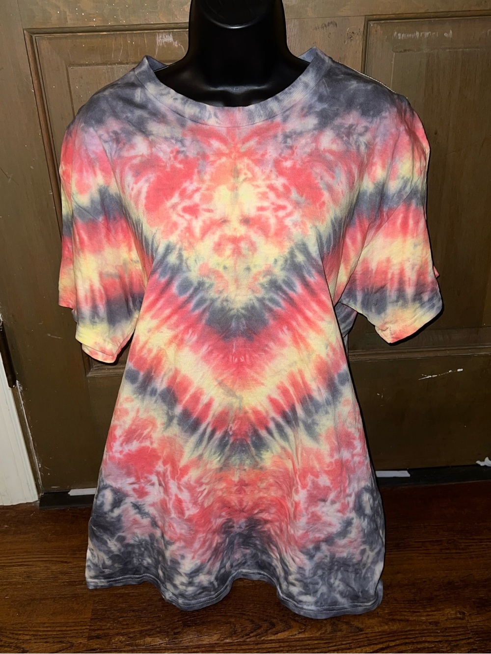 Handmade Tie Dye Flame Orange Red Gray Short Sleeve Cotton Shirt Size L - Picture 2 of 8
